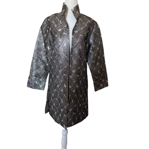 The Met OPERA Store Silver Coat Gunmetal Lame Black tie, wedding S - Picture 2 of 11